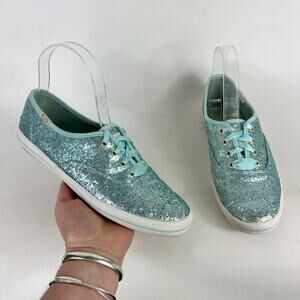 Keds x Kate Spade Sneakers Womens 6.5 Glitter Blue Lace Up Low Top Running Shoes